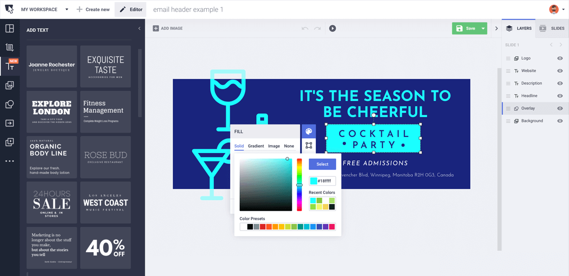 Building email banners in the editor